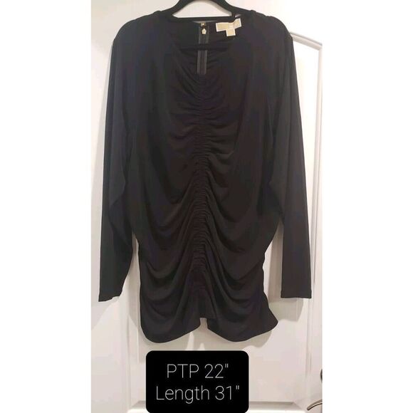 Michael Kors Black Long Sleeve Top Ruched Throughout With Back Zip Size‎ 2X NWT - Picture 1 of 11